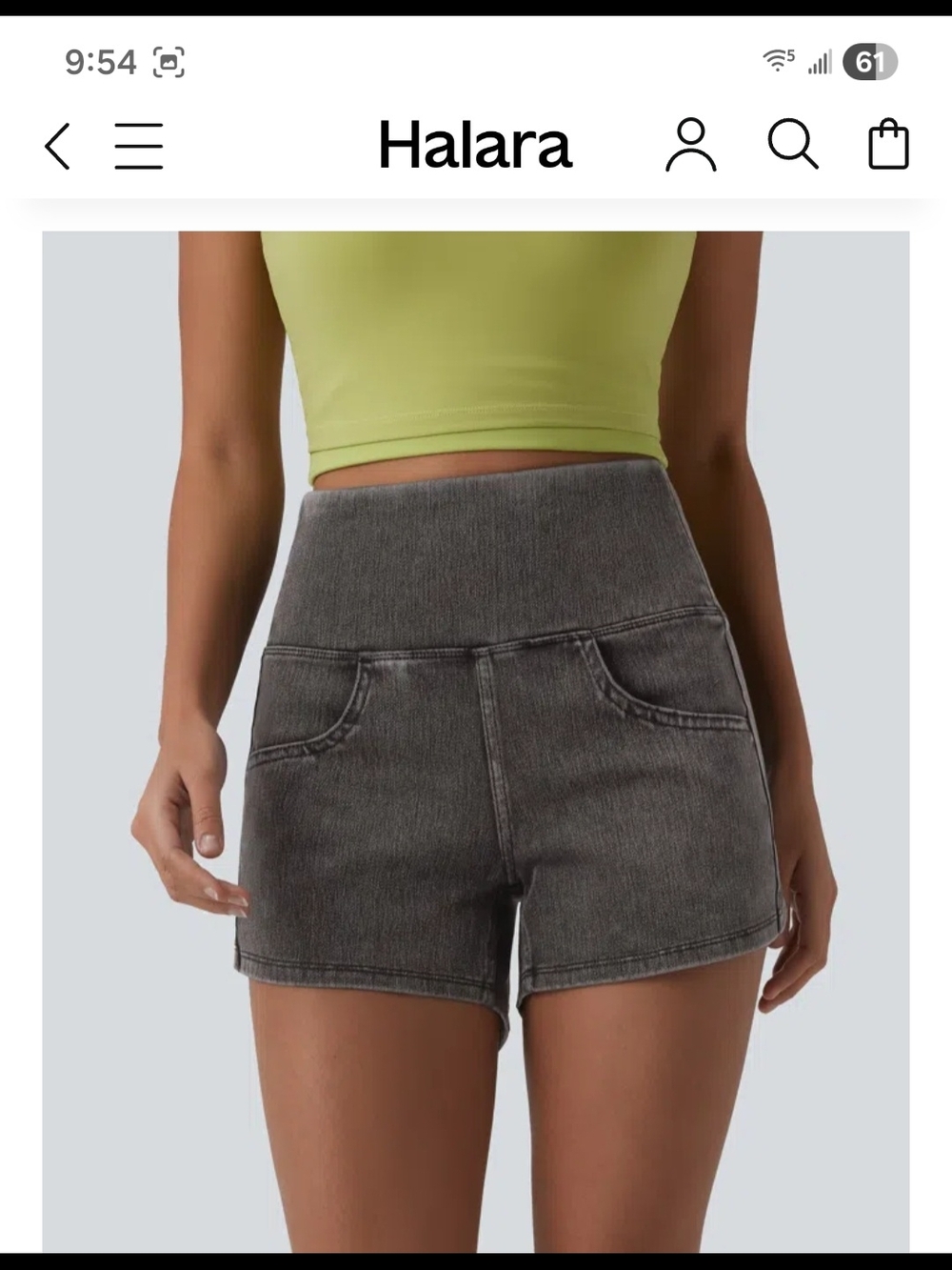 HALARA High-Waist Washed Charcoal Denim Shorts